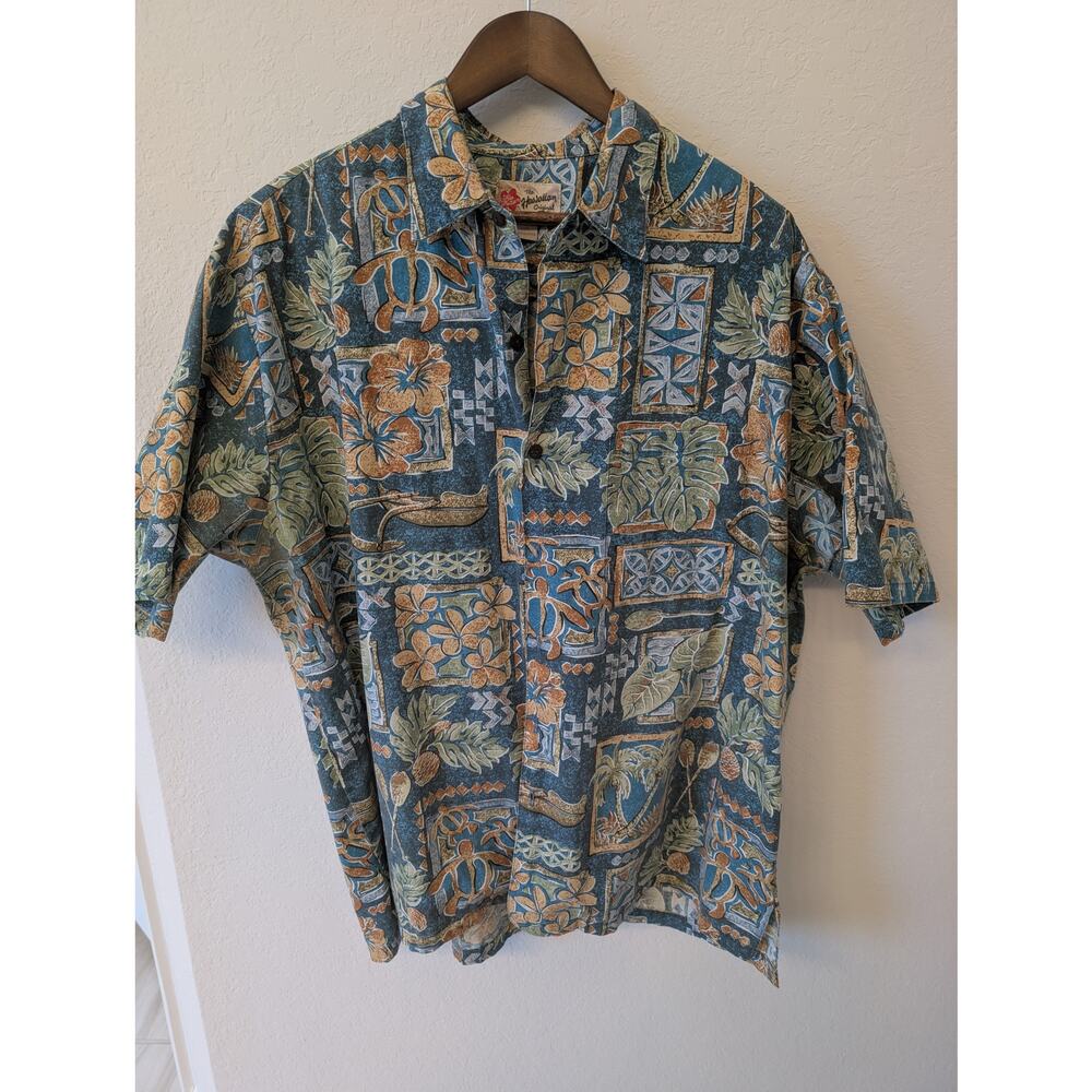 VTG The Hawaiian Original Hilo Hatti Teal Print Mens button down Shirt 2XL